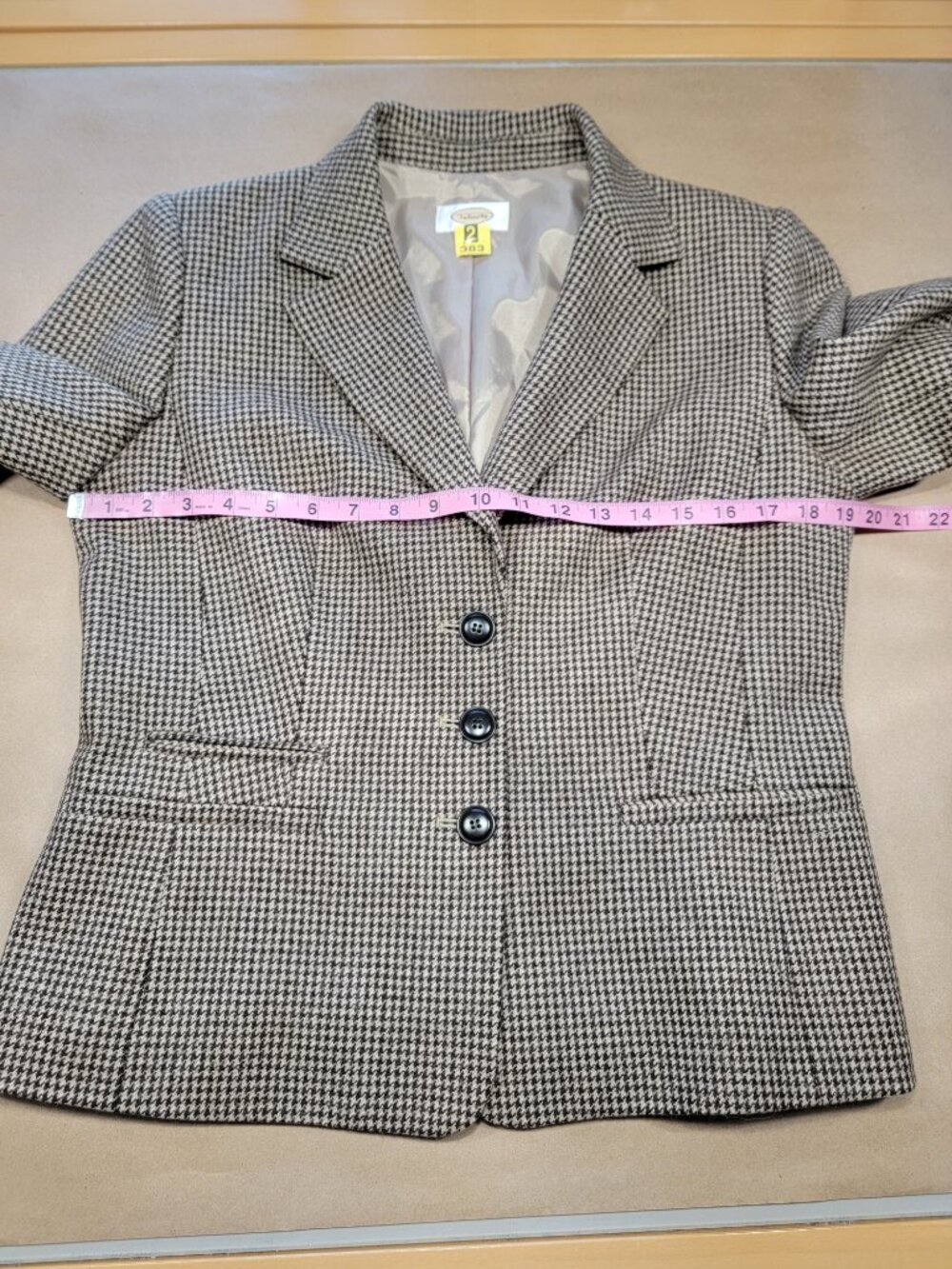 Talbots Size 10 Brown & Tan Structured Houndstooth Button Jacket - Picture 6 of 16